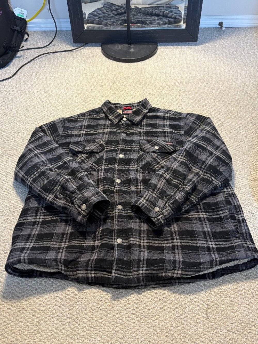 Dickies Sherpa-Lined Flannel Shirt Jacket in Black/Gray Plaid - XL